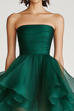 Dark Green Organza A Line Strapless Ruffles Short Formal Dress