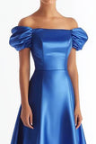 Royal Blue Off The Shoulder Satin Formal Dress
