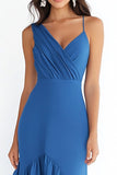 Blue Sheath Chiffon Ruffles Formal Dress