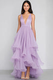Lilac A Line V-Neck Tiered Ruffles Formal Dress