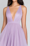 Lilac A Line V-Neck Tiered Ruffles Formal Dress