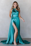Peacock Blue Halter Sheath Satin Formal Dress