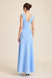 Sky Blue Mermaid V Neck Long Formal Dress with Flowers