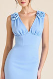 Sky Blue Mermaid V Neck Long Formal Dress with Flowers