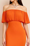 Orange Ruched Off the Shoulder Long Wedding Guest Dress