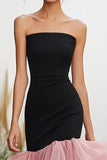Black Pink Strapless Ruffled Mermaid High-Low Formal Dress
