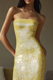 Sparkly Yellow Strapless Sheath Sequin Long Formal Dress