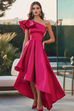 Fuchsia One Shoulder High-Low Satin A Line Formal Dress