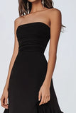 A Line Black Ruffled Chiffon Long Formal Dress