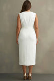 White Satin V-Neck Formal Dress with Belt