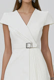 White A Line Short Formal Dress with Belt