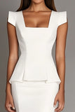White Square Neck Knee Length Formal Dress