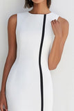White A Line Satin Sleeveless Formal Dress