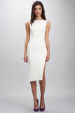 White Sleeveless Satin Bodycon Formal Dress with Slit