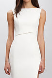 White Sleeveless Satin Bodycon Formal Dress with Slit