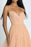 Peach Spaghetti Straps A Line Tulle Formal Dress