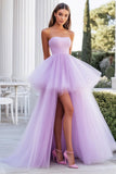 Lilac Strapless A Line Tulle Tiered Formal Dress