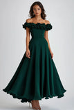 Dark Green Off The Shoulder Satin Ruffles Formal Dress