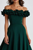 Dark Green Off The Shoulder Satin Ruffles Formal Dress