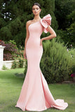 Pink One Shoulder Ruffles Mermaid Formal Dress