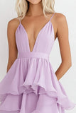Lilac Spaghetti Straps Chiffon A Line Tiered Formal Dress