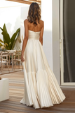 Champagne Strapless A Line Pleated Long Wedding Guest Dress