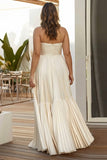 Champagne Strapless A Line Pleated Long Wedding Guest Dress