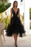 Black Sequin A Line Tulle Wedding Guest Dress