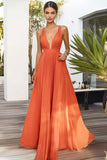 Orange A Line Pleated Wedding Guest Dress