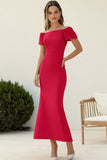 Red Mermaid Off The Shoulder Wedding Guest Dress
