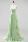 Pink A Line Pleated Long Wedding Guest Dress