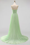 Pink A Line Pleated Long Wedding Guest Dress