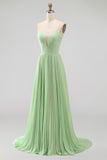 Pink A Line Pleated Long Wedding Guest Dress