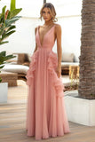 Pink Chiffon Ruffled A Line Wedding Guest Dress