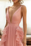 Pink Chiffon Ruffled A Line Wedding Guest Dress