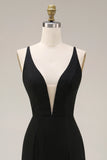 Black Mermaid Satin Wedding Guest Dress With Lace