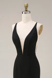 Black Mermaid Satin Wedding Guest Dress With Lace
