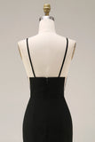 Black Mermaid Satin Wedding Guest Dress With Lace