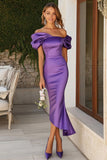 Off The Shoulder Plum Mermaid Satin Wedding Guest Dress