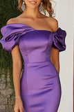 Off The Shoulder Plum Mermaid Satin Wedding Guest Dress