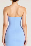 Sky Blue Mermaid Ruched Wedding Guest Dress With Slit
