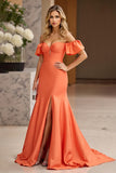 Off The Shoulder Orange Mermaid Ruffles Prom Dress