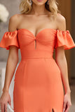Off The Shoulder Orange Mermaid Ruffles Prom Dress