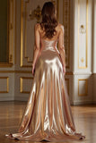 Glitter Champagne Pleated Strapless Prom Dress