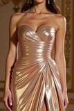 Glitter Champagne Pleated Strapless Prom Dress