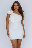White One Shoulder Bow Bodycon Graduation Dress