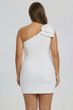 White One Shoulder Bow Bodycon Graduation Dress