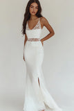 White Lace Mermaid Formal Dress with Slit
