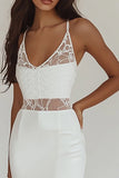 White Lace Mermaid Formal Dress with Slit