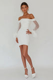 White Off the Shoulder Chiffon Graduation Dress
